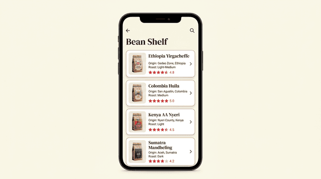Bean Shelf app preview